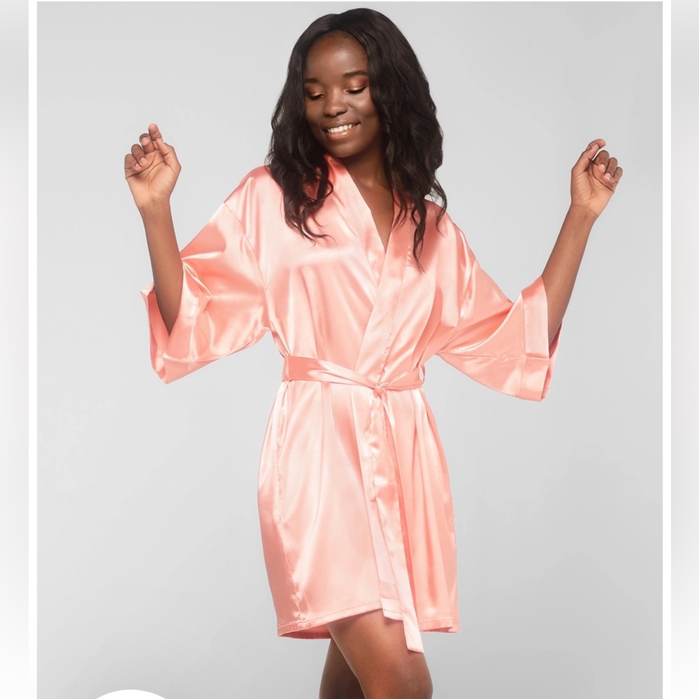 Peach Satin Kimono Robe